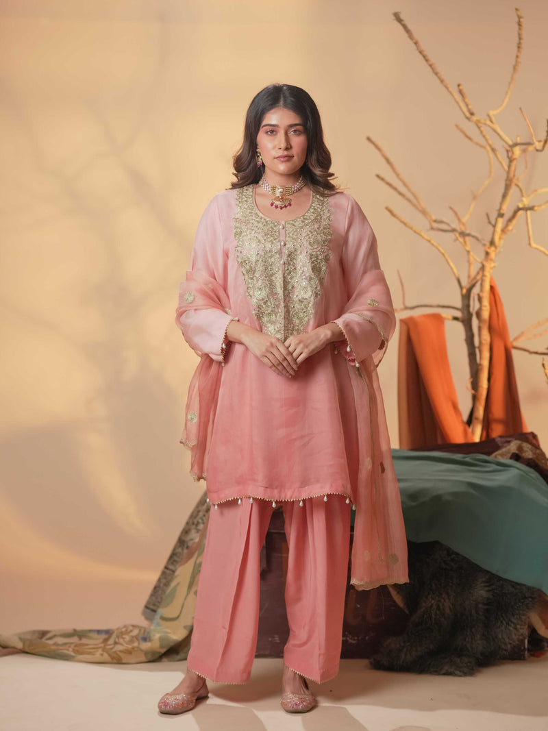 Organza Zari Work-Blush Pink