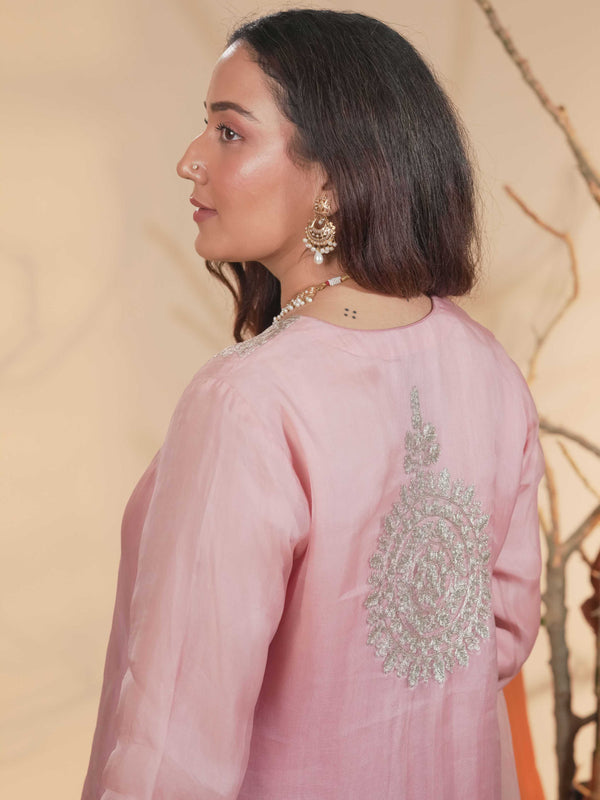 Organza Zari Work-Soft Pastel Pink