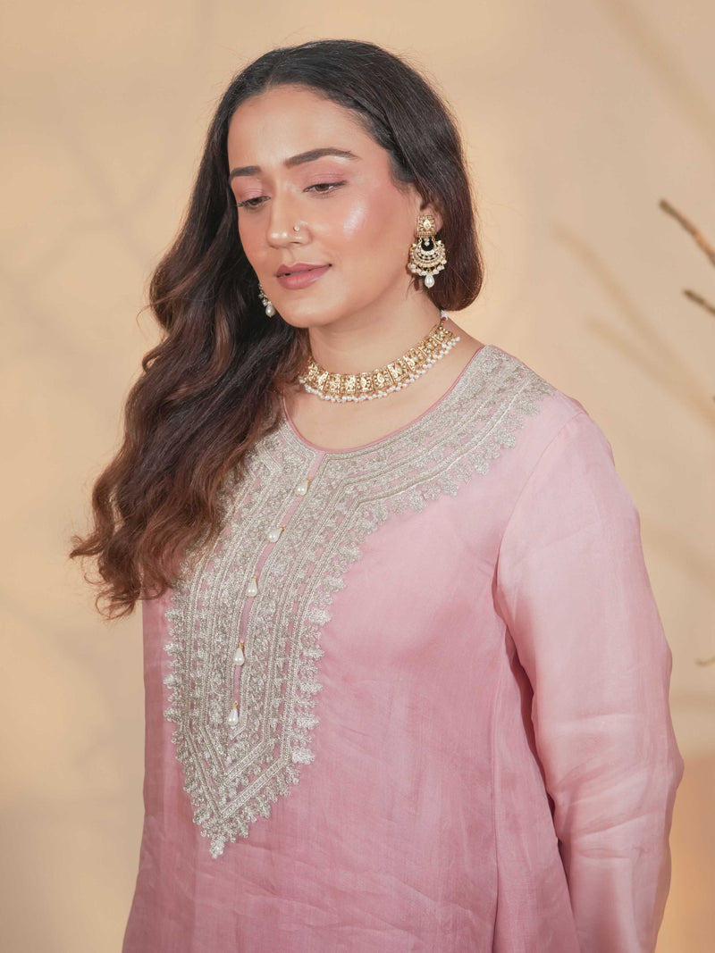 Organza Zari Work-Soft Pastel Pink