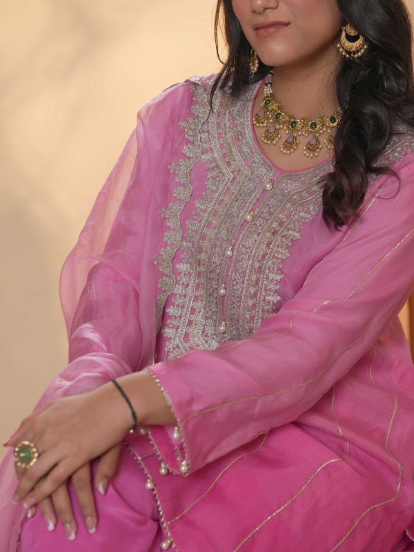 Organza Zari Work-Hot Pink