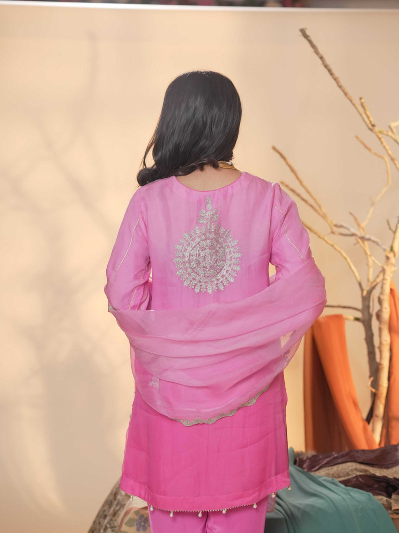 Organza Zari Work-Hot Pink