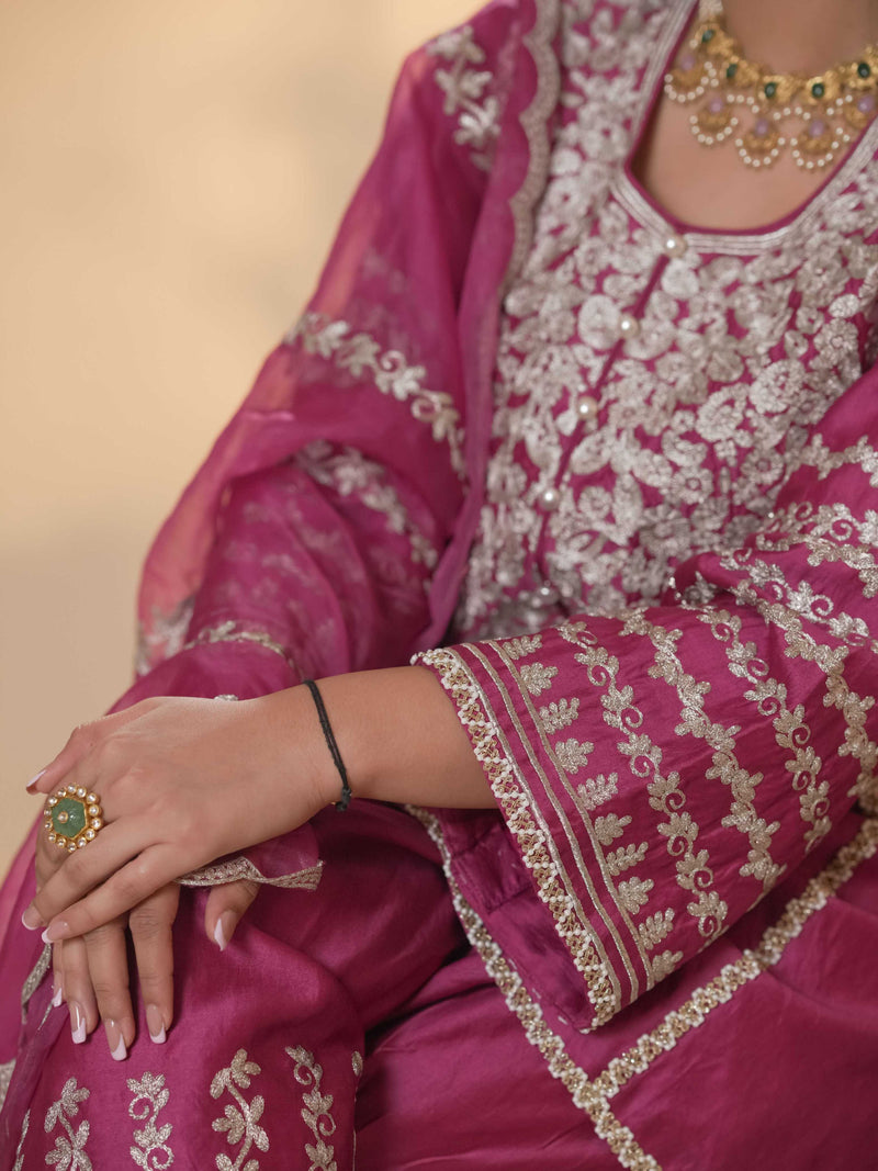 Tussar Chanderi-Raspberry pink