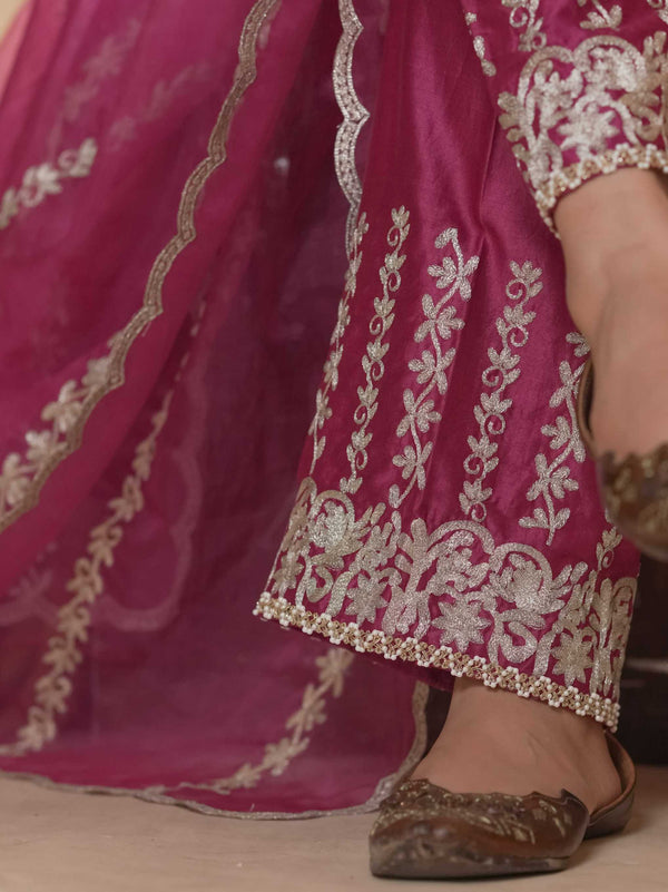 Tussar Chanderi-Raspberry pink