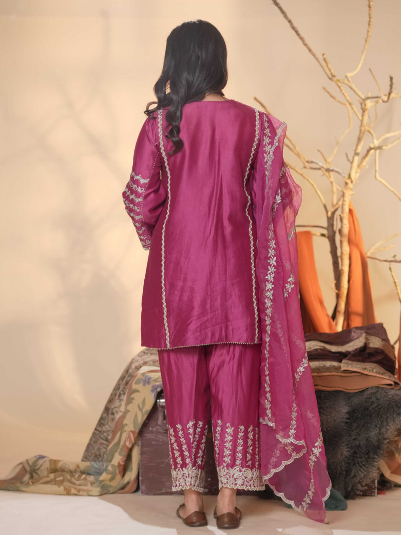 Tussar Chanderi-Raspberry pink