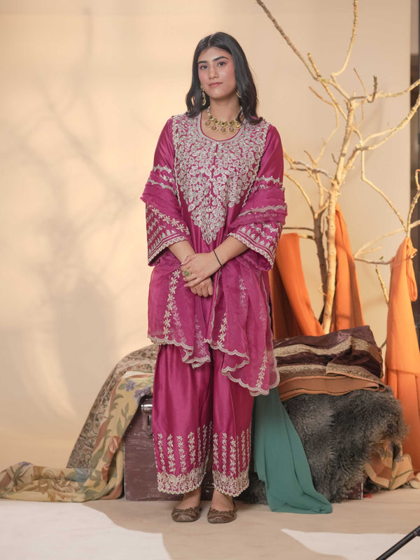 Tussar Chanderi-Raspberry pink