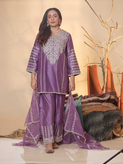 Tussar Chanderi-Deep Lavender