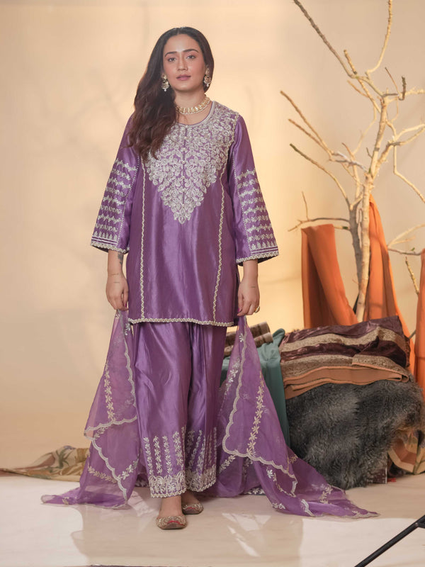 Tussar Chanderi-Deep Lavender