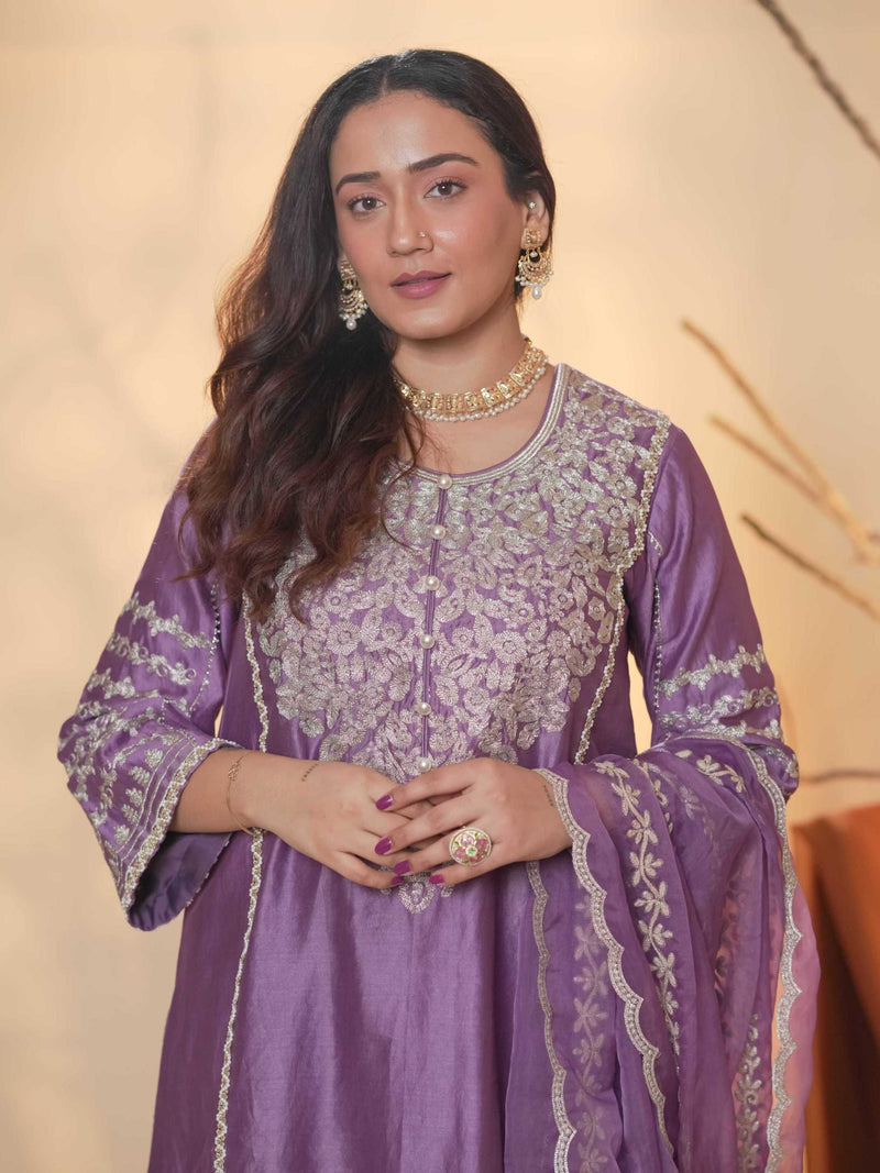 Tussar Chanderi-Deep Lavender