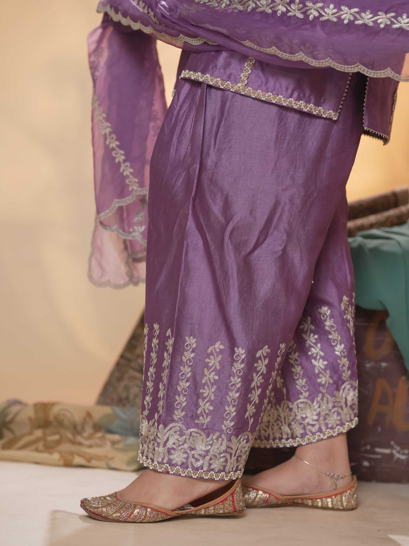 Tussar Chanderi-Deep Lavender