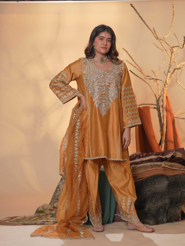Tussar Chanderi-Warm Copper Brown