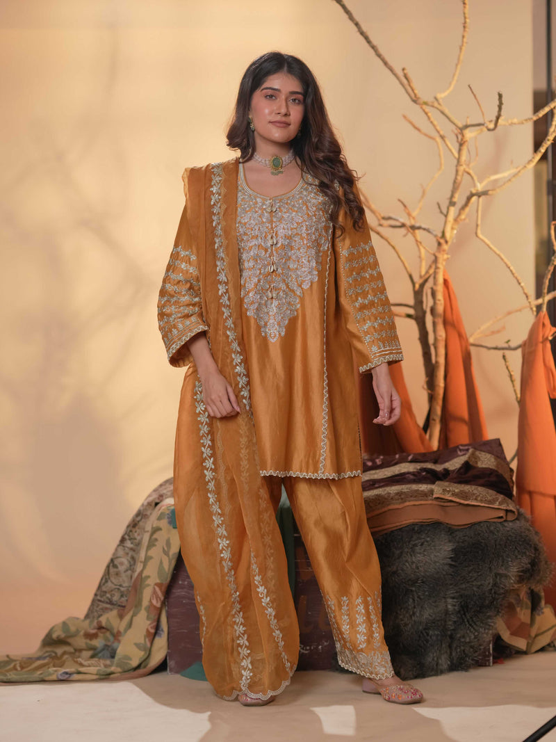 Tussar Chanderi-Warm Copper Brown