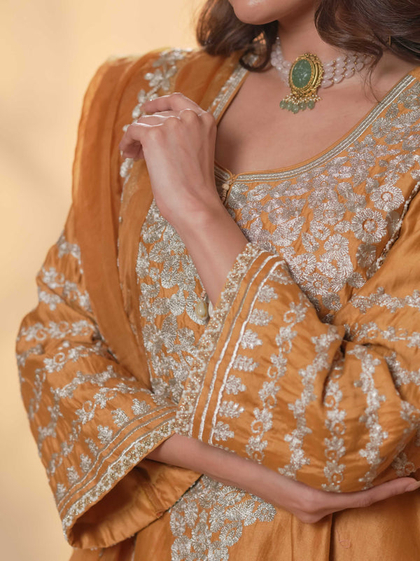 Tussar Chanderi-Warm Copper Brown