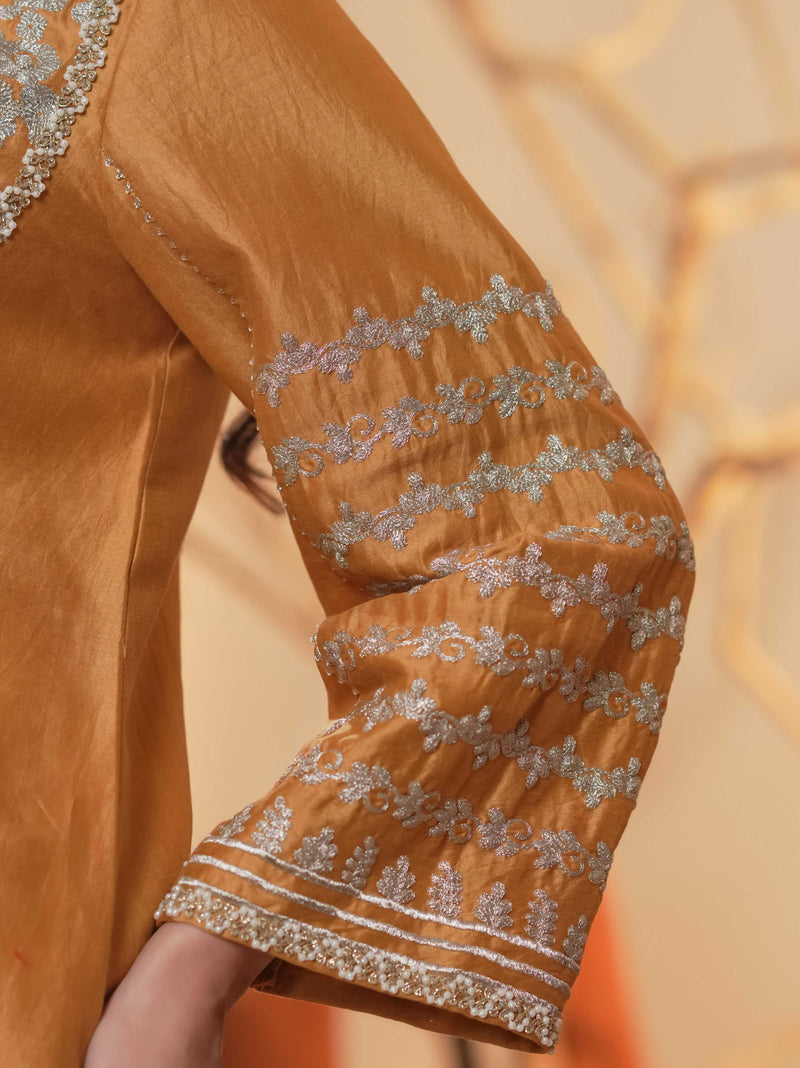 Tussar Chanderi-Warm Copper Brown