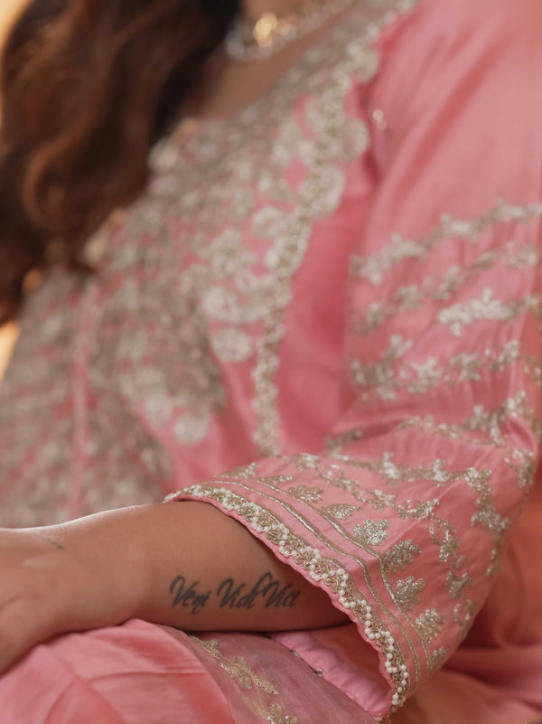 Tussar Chanderi-Peach Pink