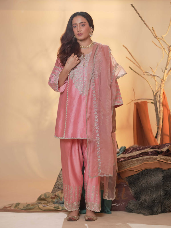 Tussar Chanderi-Peach Pink