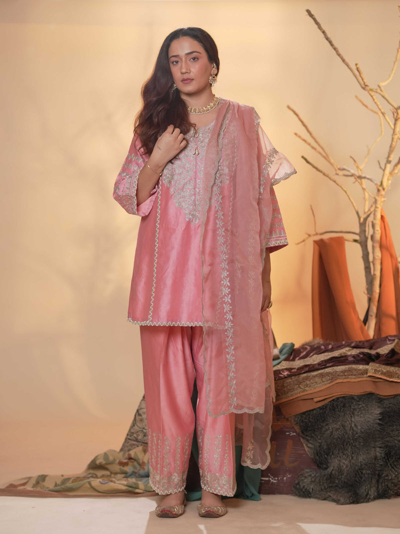 Tussar Chanderi-Peach Pink