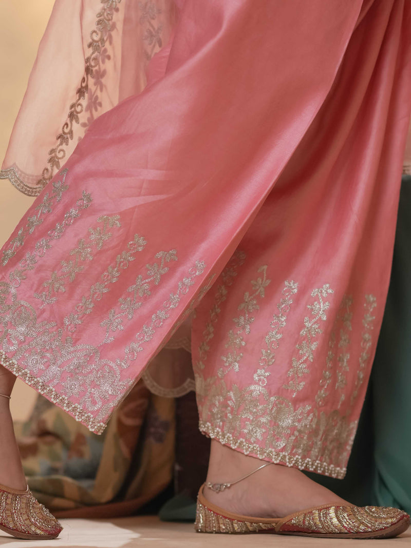 Tussar Chanderi-Peach Pink
