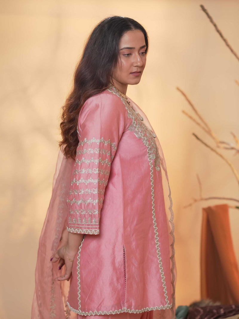 Tussar Chanderi-Peach Pink