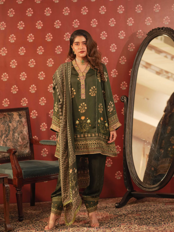 Silk Satin Suit-Emerald Green