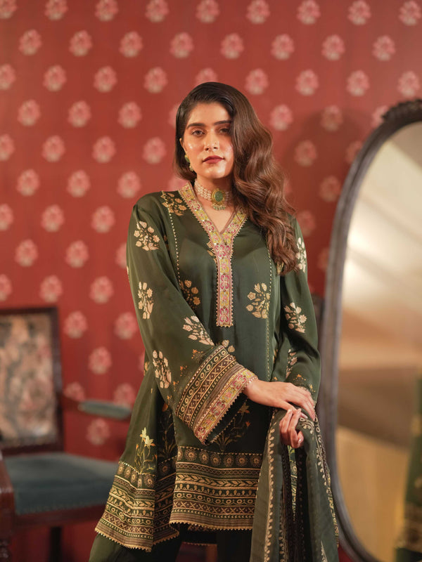 Silk Satin Suit-Emerald Green