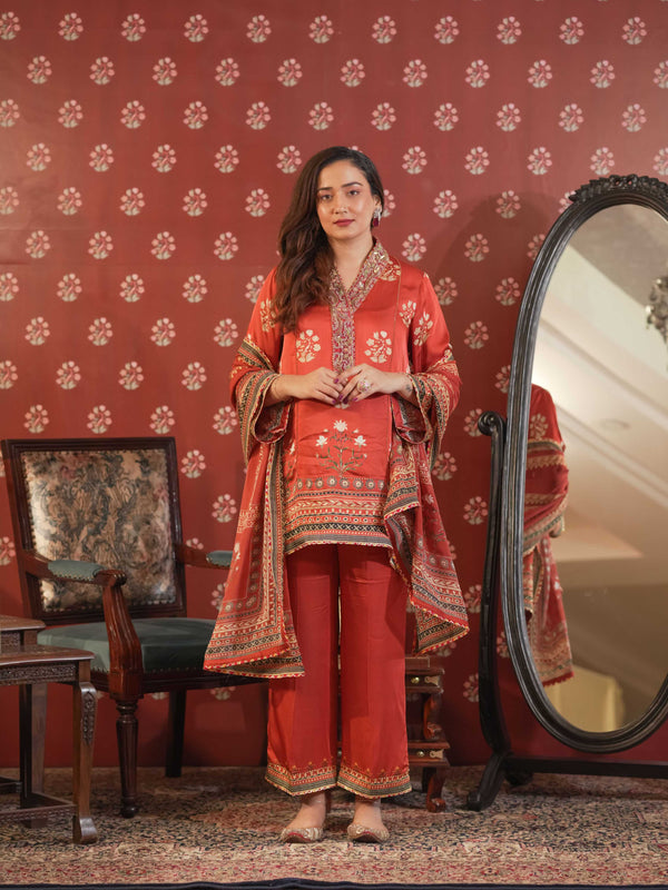 Silk Satin Suit-Rust Orange