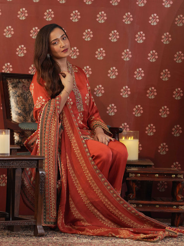 Silk Satin Suit-Rust Orange