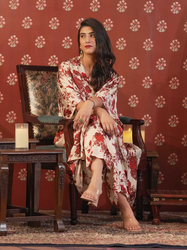 Silk Satin kaftaan & Trouser-Ivory