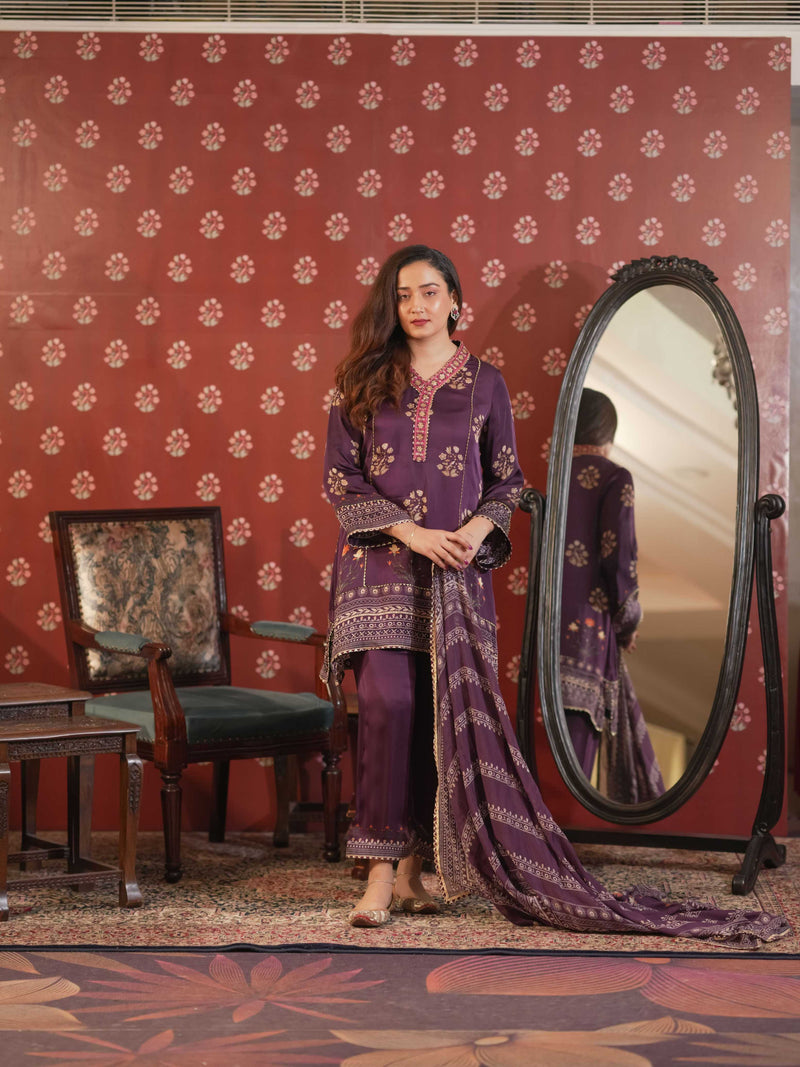 Silk Satin Suit-Purple