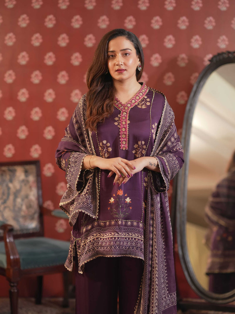 Silk Satin Suit-Purple