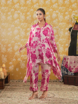Silk Satin kaftaan & Trouser -Pink