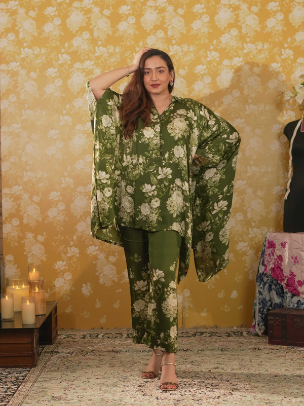 Silk Satin kaftaan & Trouser -Green