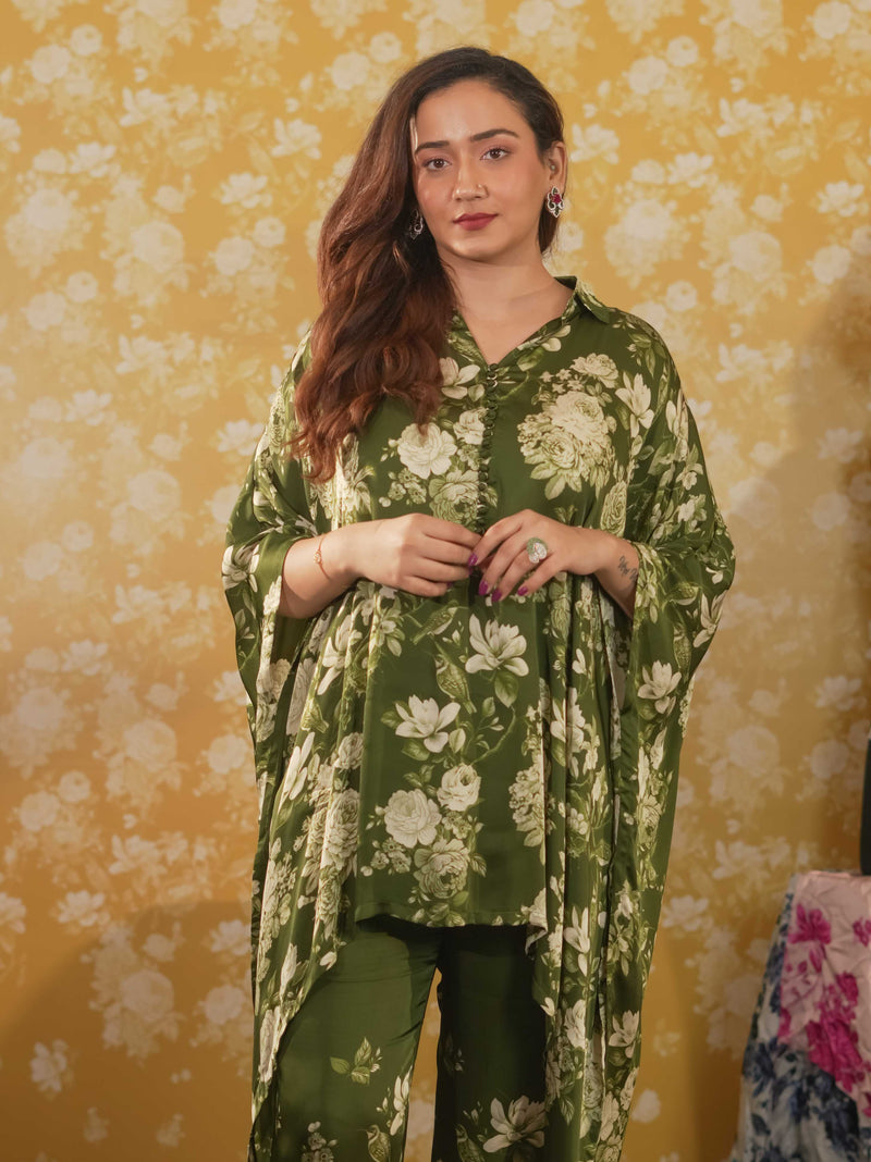 Silk Satin kaftaan & Trouser -Green