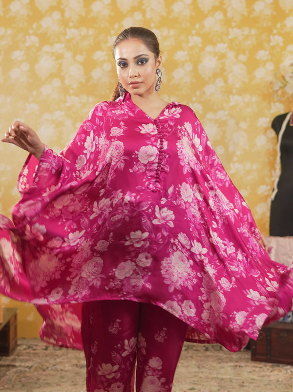 Silk Satin kaftaan & Trouser -Hot Pink