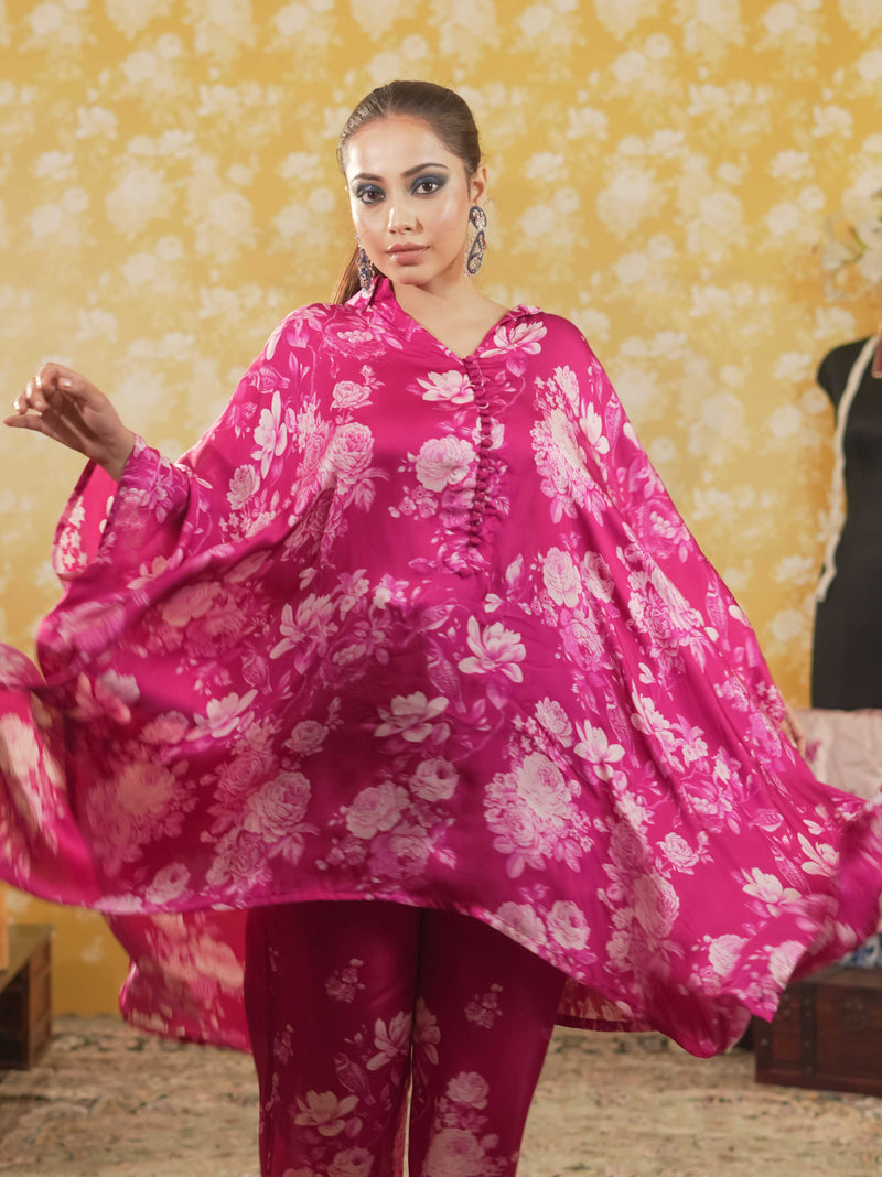 Silk Satin kaftaan & Trouser -Hot Pink