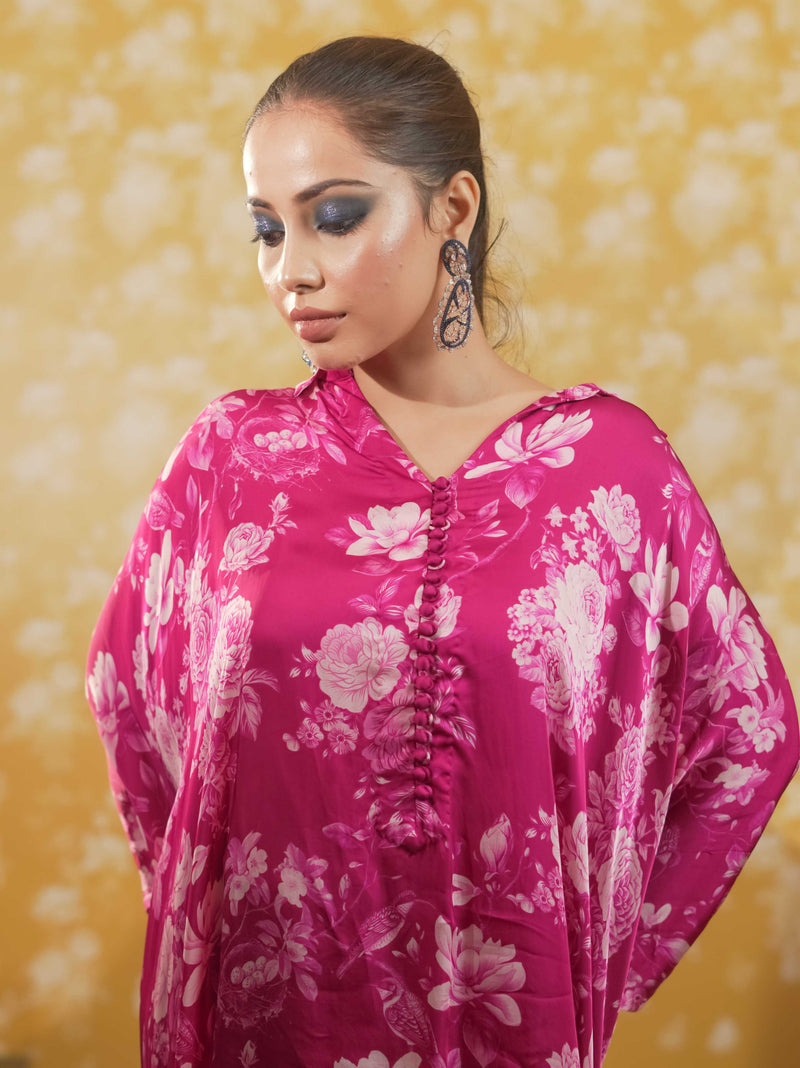 Silk Satin kaftaan & Trouser -Hot Pink