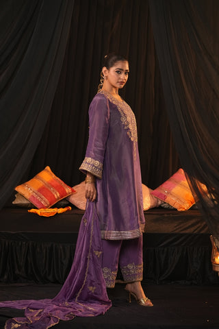 Regal Zari Silk Suit - Royal Purple