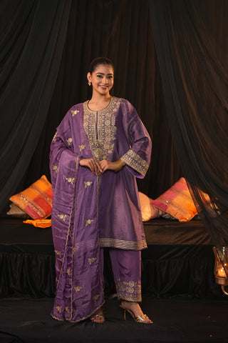 Regal Zari Silk Suit - Royal Purple