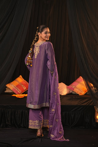 Regal Zari Silk Suit - Royal Purple