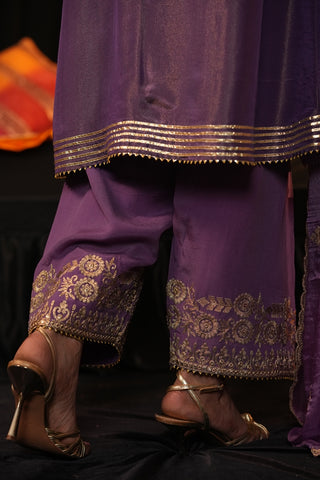 Regal Zari Silk Suit - Royal Purple