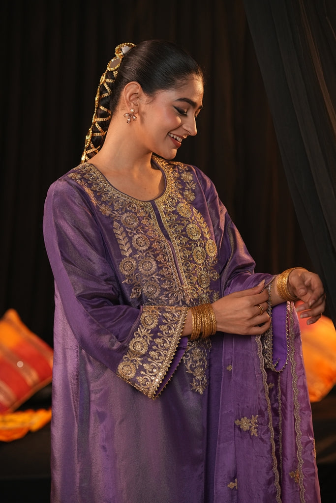 Regal Zari Silk Suit - Royal Purple