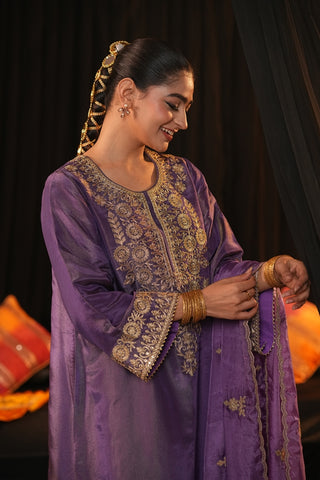 Regal Zari Silk Suit - Royal Purple