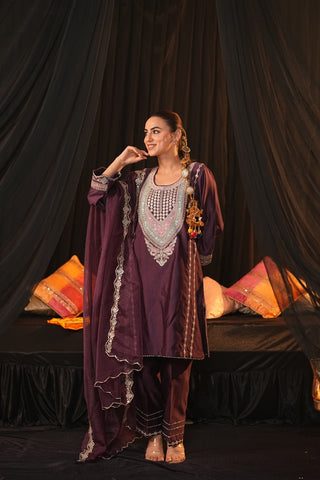 Purple Chanderi Silk Suit
