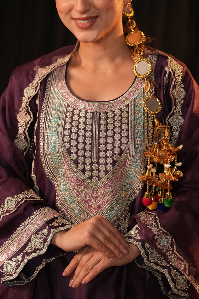 Purple Chanderi Silk Suit