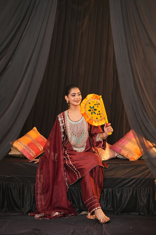 Maroon Chanderi Silk Suit