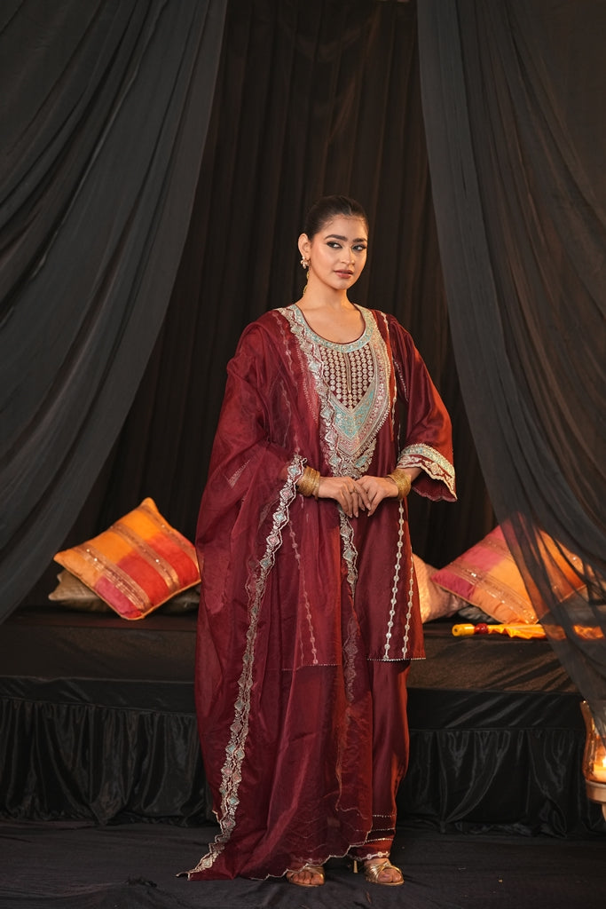 Maroon Chanderi Silk Suit