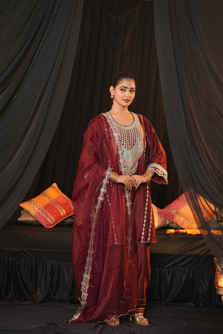 Maroon Chanderi Silk Suit