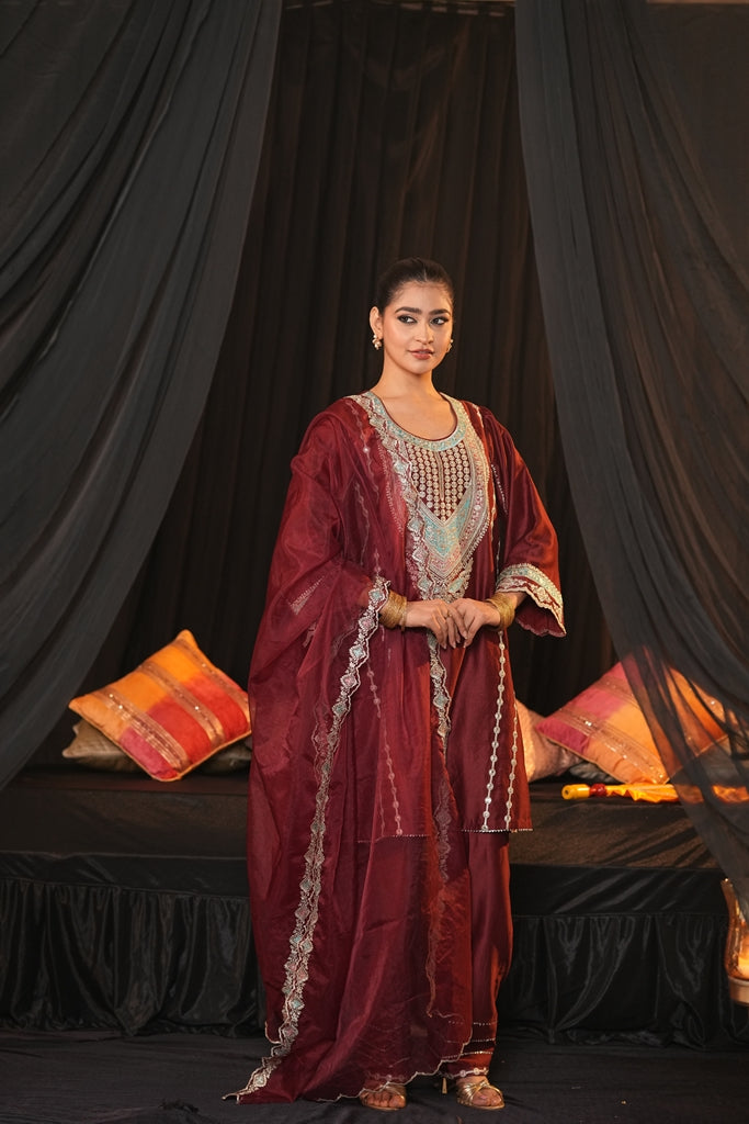 Maroon Chanderi Silk Suit