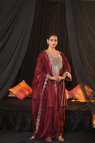 Maroon Chanderi Silk Suit