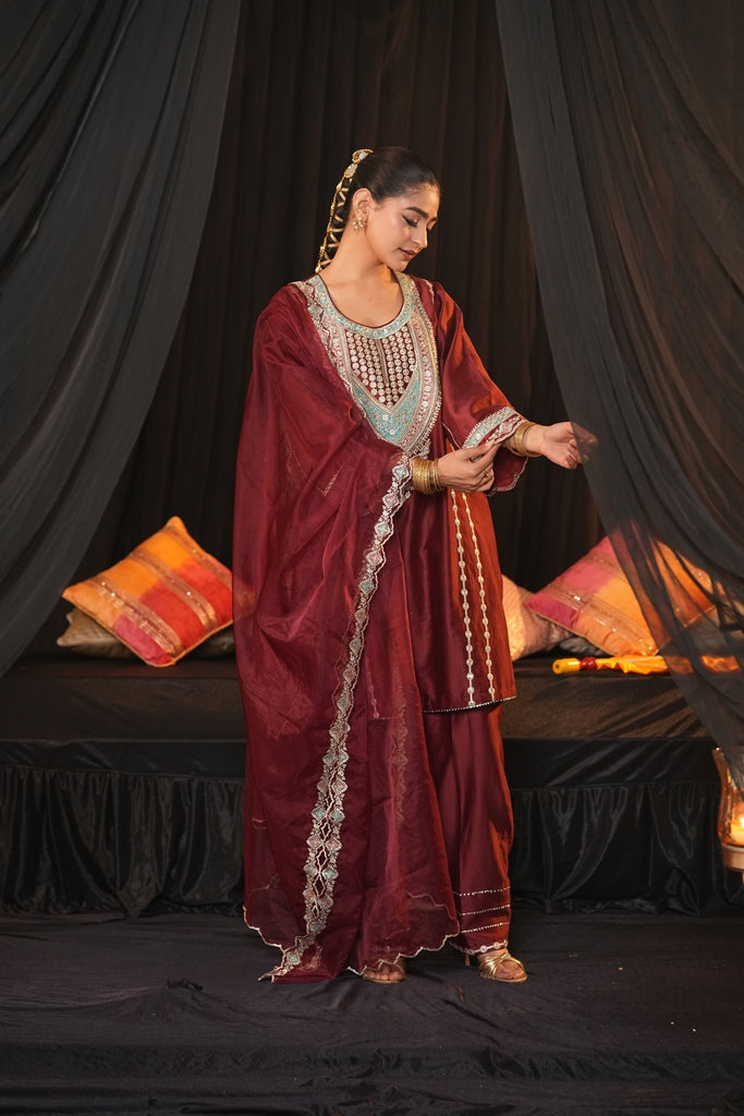 Maroon Chanderi Silk Suit