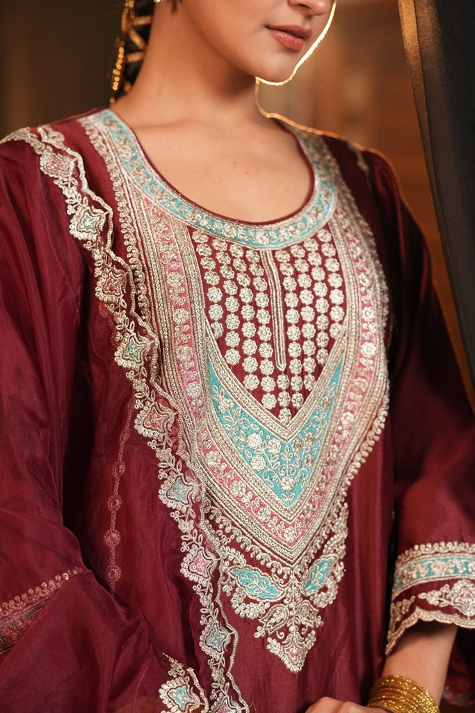 Maroon Chanderi Silk Suit